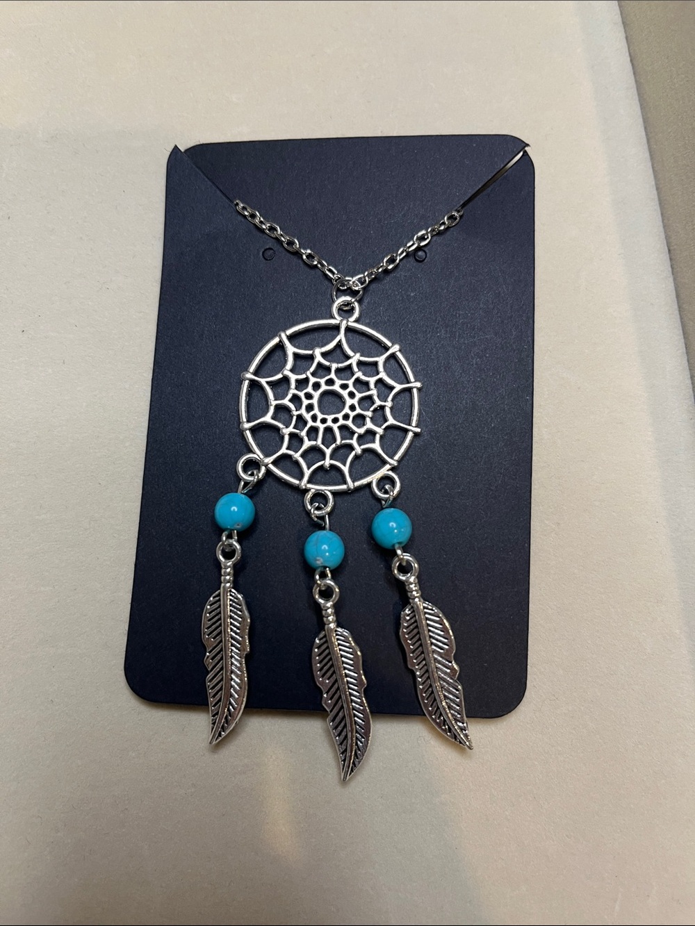Silver Dreamcatcher Pendant Necklace with Turquoise Beads NWOT
